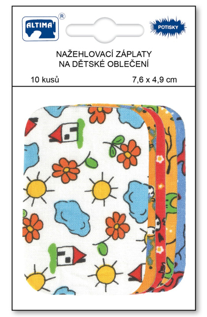 Nažehlovací záplaty s potiskem malé 10 ks - domečky + mix